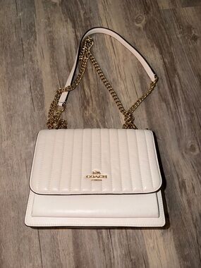 Coach Quilted Cream Leather Shoulder Bag with Gold Chain Strap